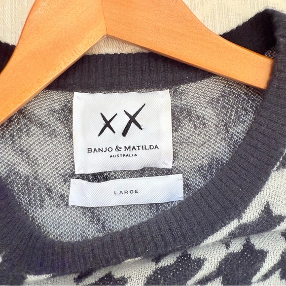 Banjo & Matilda Australia Cashmere Black and White Houndstooth Sweater Size L - Picture 3 of 6